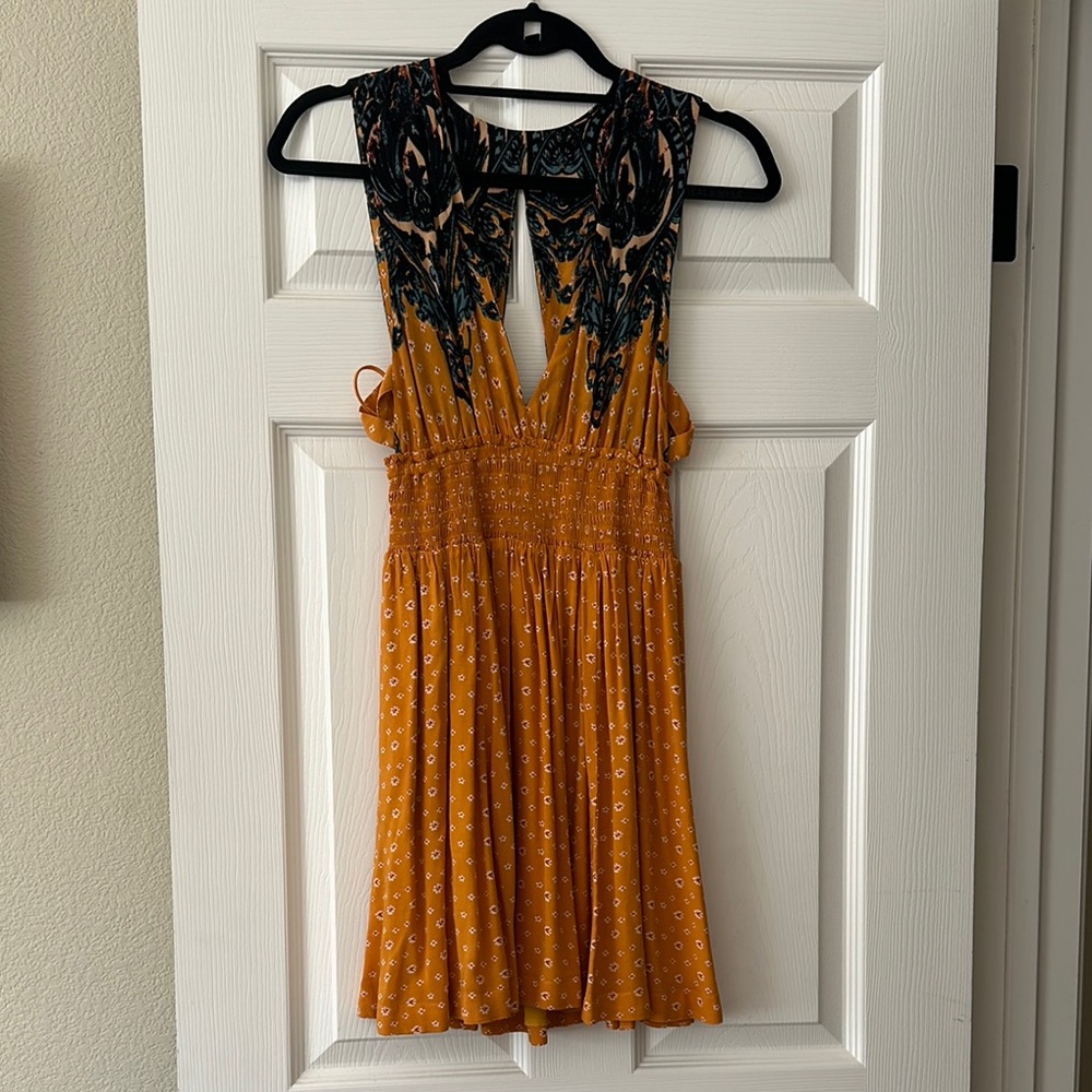 Free People Black and Yellow Pleated Sundress